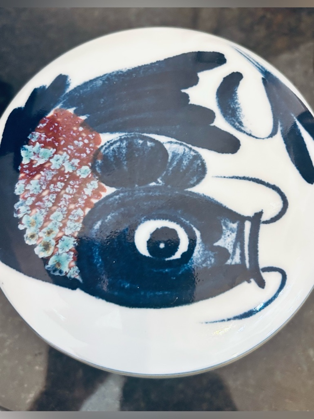 Chinese Signed Qianlong 6"W x 3"H Bowl W/ Lid Fish Motif